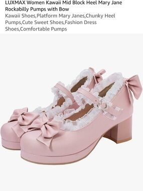 Pink Mary Jane Block Heel Pumps with Bow